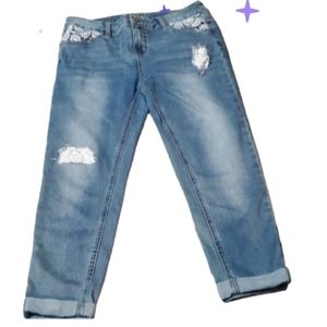 Justice 18 roll up embellished torn capris